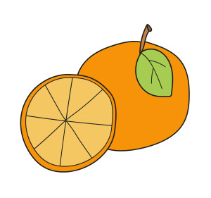 Раскрашенная картинка: сладкий апельсин с половинкой
