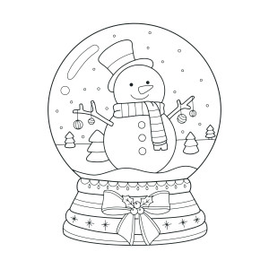 Раскраска новогодний стеклянный шар со снеговиком внутри