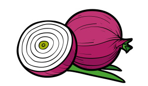 Раскрашенная картинка: луковица с половинкой красного лука