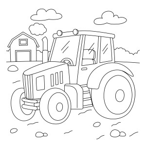 Раскраска трактор в деревне