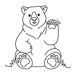 Раскраска сидящий белый медведь с поднятой лапой