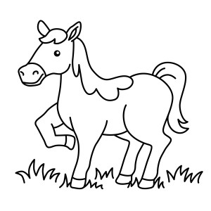 Раскраска веселая лошадь на ферме