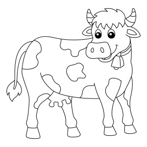 Раскраска корова с фермы с колокольчиком