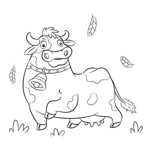 Раскраска корова танцует на траве