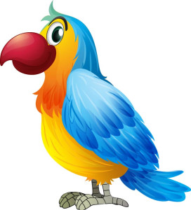 Раскрашенная картинка: большой попугай ара в профиль