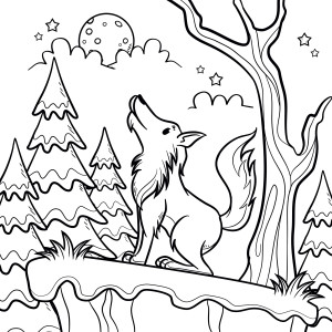 Раскраска волк в темном лесу на опушке