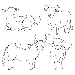 Раскраска фермерские коровы в разных позах