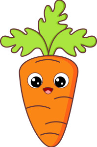 Раскрашенная картинка: игрушечная морковка с ботвой и глазами
