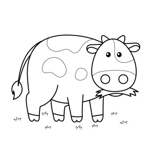 Раскраска корова жует свежую траву