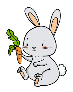 Раскрашенная картинка: сонный кролик с морковкой