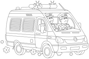 Раскраска полицейский фургон с мигалками