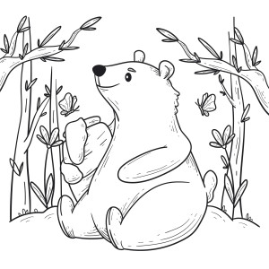 Раскраска медведь на поляне с бочонком меда