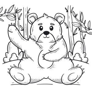 Раскраска медведь сидит на поляне и машет лапой