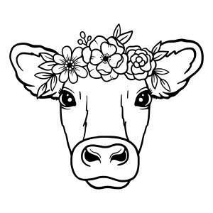 Раскраска голова коровы с цветами