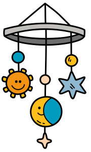 Раскрашенная картинка: игрушки колыбельные солнышко, звездочка и луна