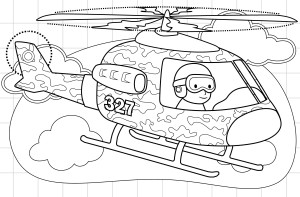 Раскраска военный вертолет с летчиком