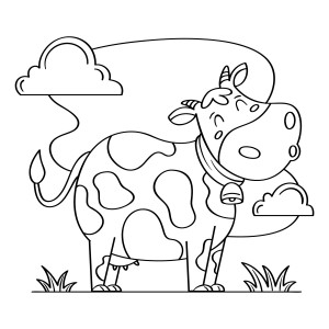 Раскраска мультяшная довольная корова