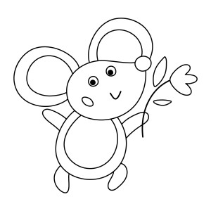 Раскраска мышка с цветком в руке