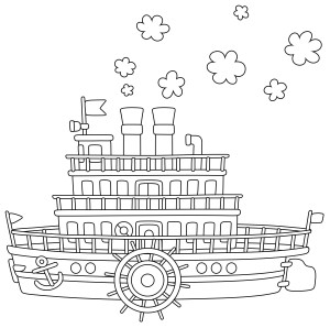 Раскраска старый корабль пароход с большим колесом