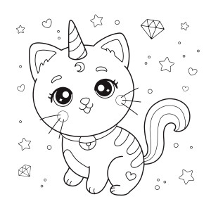 Раскраска сказочная кошка единорог