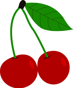 Раскрашенная картинка: ягоды на веточке дерева вишни