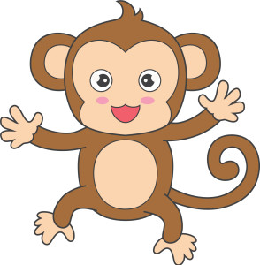 Раскрашенная картинка: по точкам забавная маленькая обезьянка танцует