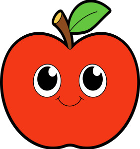 Раскрашенная картинка: круглое яблоко с красивыми глазами