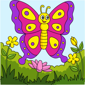Раскрашенная картинка: бабочка на цветке