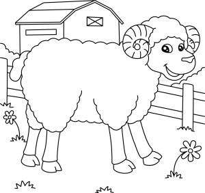 Раскраска веселая овца на ферме