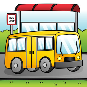 Раскрашенная картинка: автобус пазик стоит на остановке