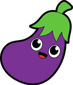 Раскрашенная картинка: фиолетовый овощ баклажан с глазами