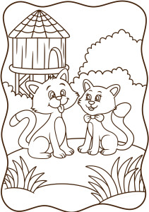 Раскраска две кошки подружки на ферме