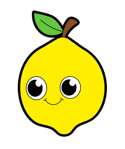 Раскрашенная картинка: лимон с большими глазами