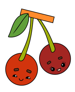 Раскрашенная картинка: мультяшные ягодки вишни с глазами