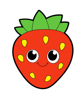 Раскрашенная картинка: сказочная ягода клубники с большими глазами