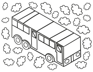 Раскраска игрушечный автобус с облачками
