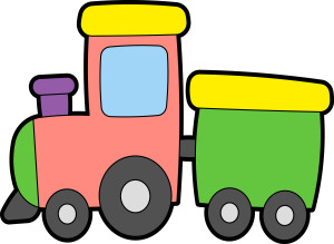 Раскрашенная картинка: детский поезд с маленьким вагончиком