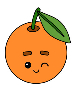 Раскрашенная картинка: мультяшный апельсин с милым личиком подмигивает