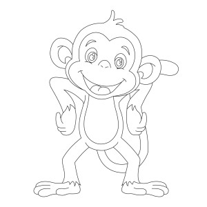 Раскраска задорная милая обезьянка с руками на боку