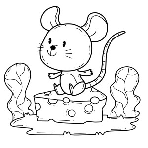 Раскраска мышь сидит на сыре
