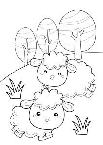 Раскраска две овечки на лугу играют
