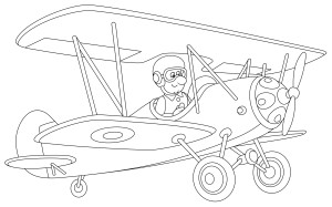 Раскраска самолет с пилотом в шлеме