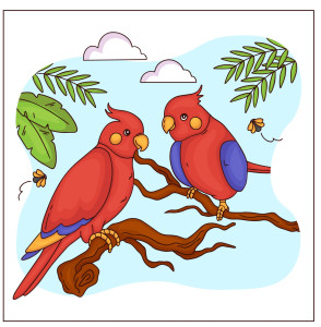 Раскрашенная картинка: два попугая на ветке