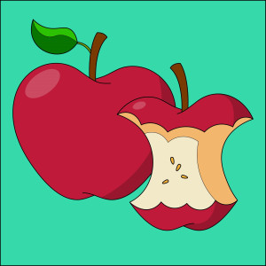 Раскрашенная картинка: надкушенное яблоко