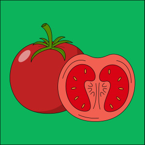 Раскрашенная картинка: помидор с половинкой