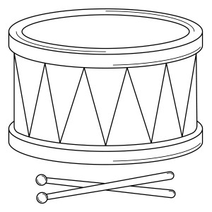 Раскраска игрушка барабан с барабанными палочками