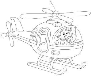 Раскраска игрушечный вертолет с мальчиком на борту
