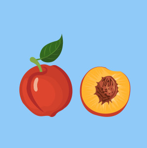 Раскрашенная картинка: сладкий персик с половинкой