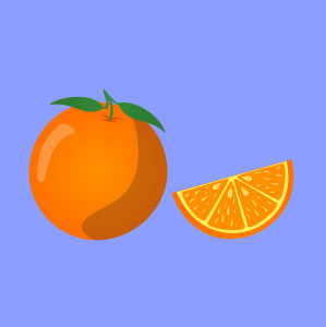Раскрашенная картинка: сладкий фрукт апельсин с долькой