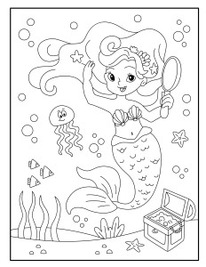 Раскраска принцесса русалка в подводном царстве